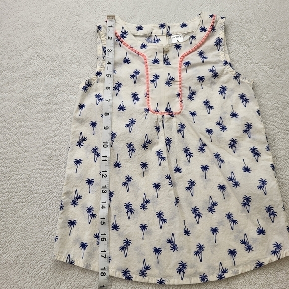 Carter's Size 6 Girls Sleeveless Top White with Blue Palm Trees Button Closure - Picture 5 of 7